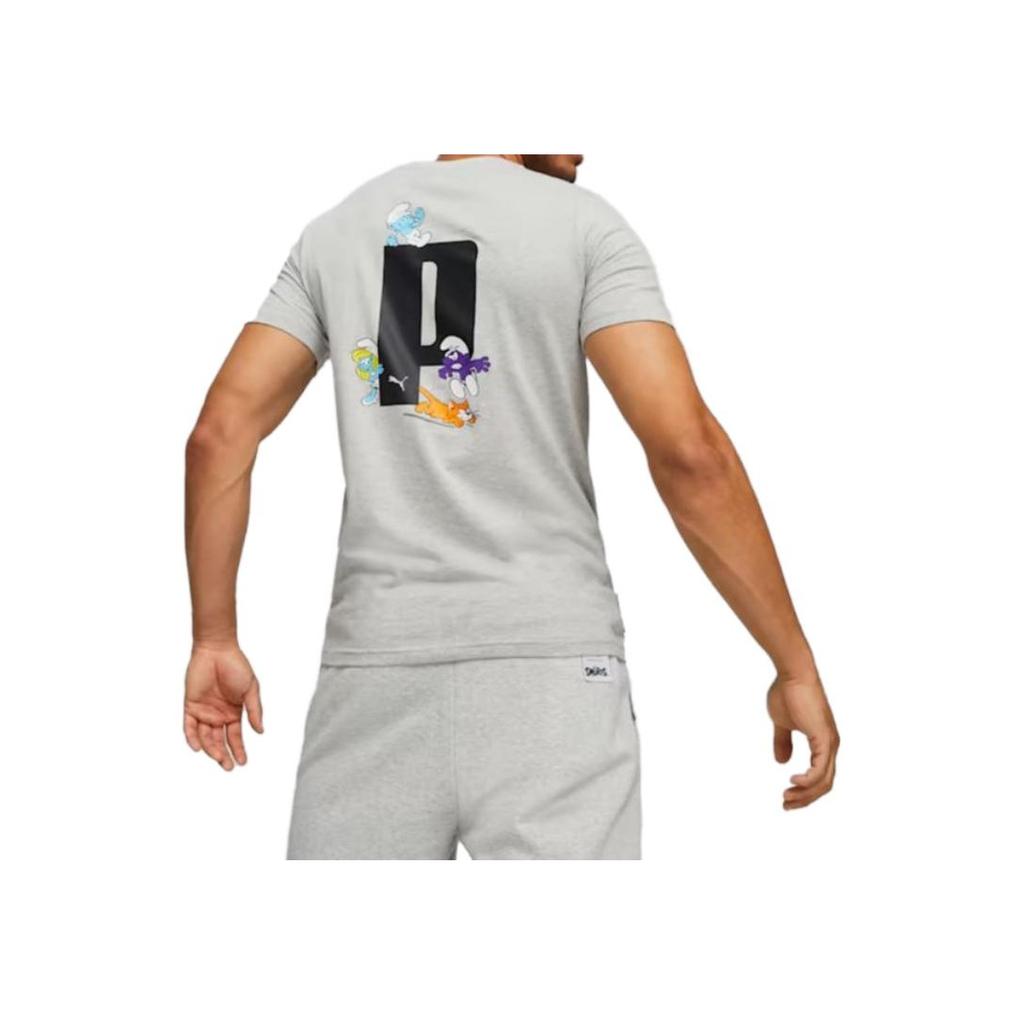 Puma Letter Logo Print Crew Neck Short Sleeve T-Shirt Men Tops Gray 622189-04