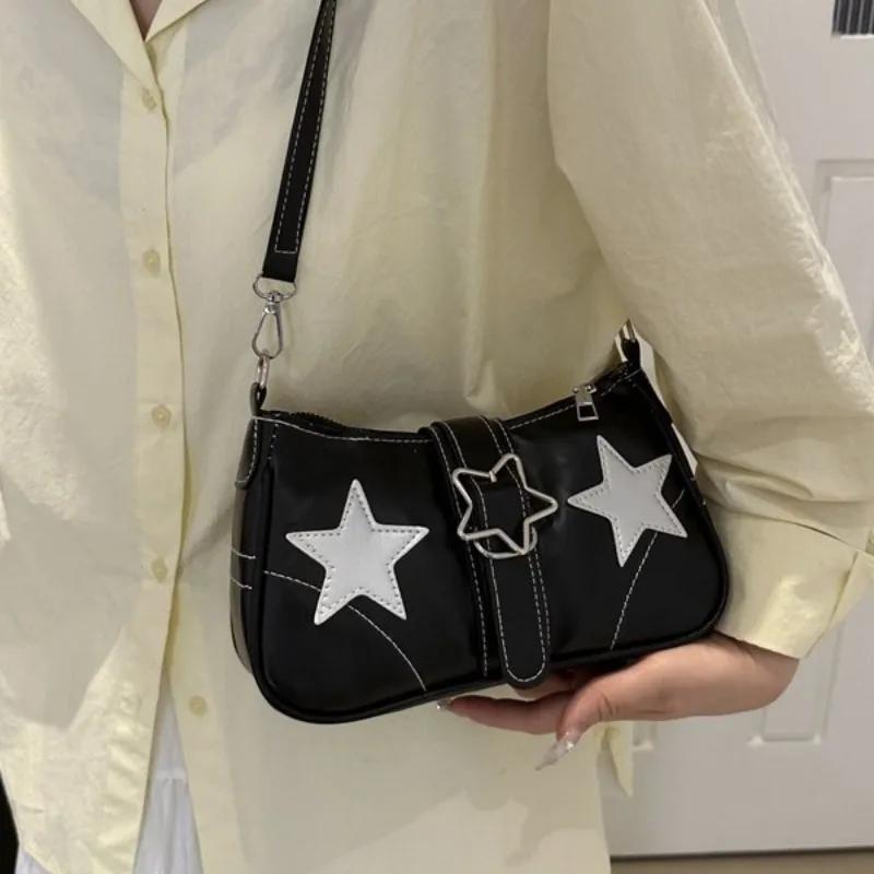 Hochwertige Unterarmtasche für Damen, neue trendige Kontrastfarbe, Sterndesign, Nischenmode, vielseitige, lässige Umhängetasche