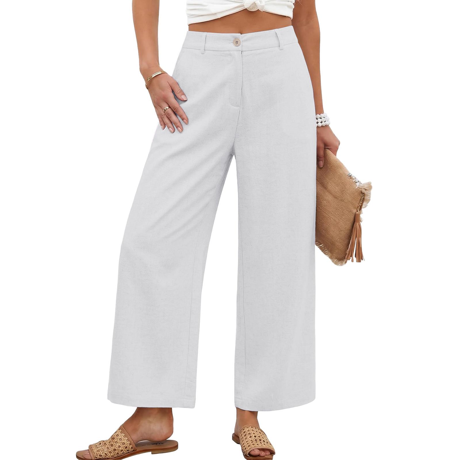 

Women s Casual, Loose-Fitting, Flowy Linen Wide-Leg Beach Pants XL білий