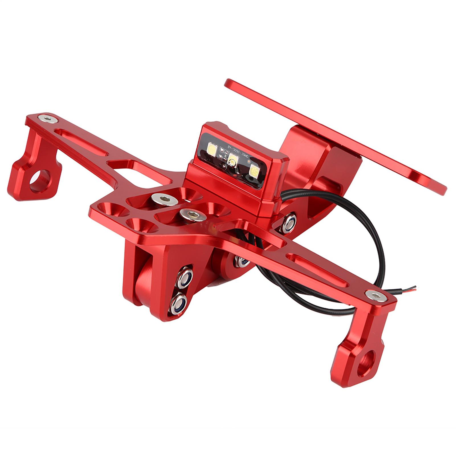 Motorcycle License Plate Bracket , Aluminum Red Rr License Plate Mount Holder with LED Light