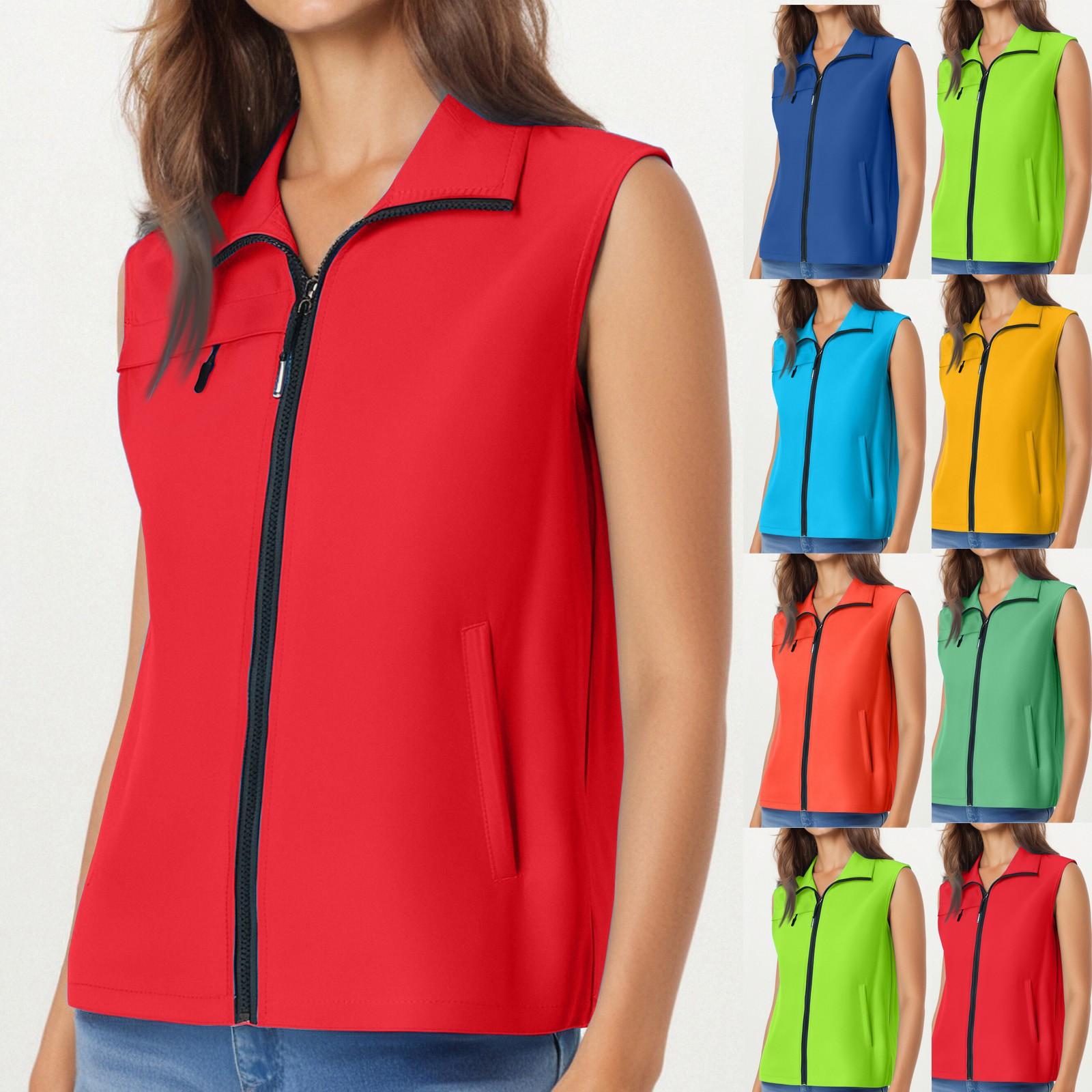 

Women s Casual Sleeveless Solid Color Sports Zipper Sports Vest Stand Up Collar Top M