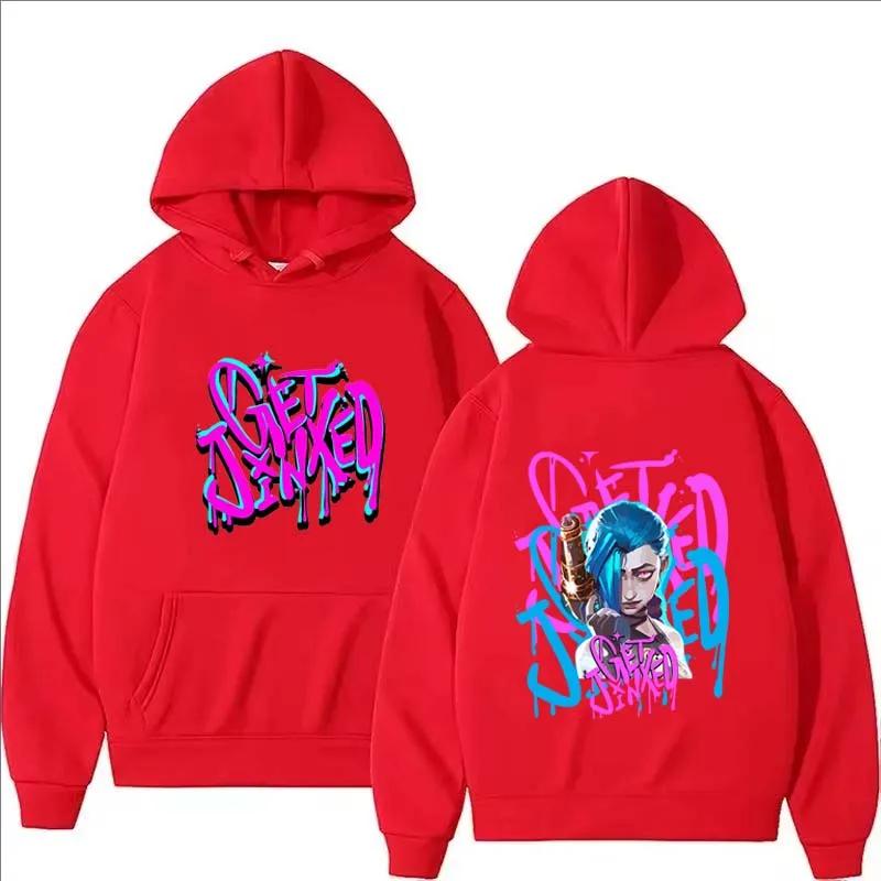 Arcane Jinx Fashion Harajuku Hooded Anime Print Kawaii Long-sleeved Cartoon Fleece Clothes Sweatshirts Women Men