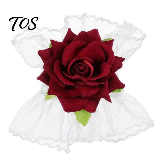 Elasticated Lace Hand Flowers Gothic Fingerless Glove, Elastic Short Sleeve, Wine Red Rose Bracelets Flower Wrist Cuff for Women Girls, Wedding,