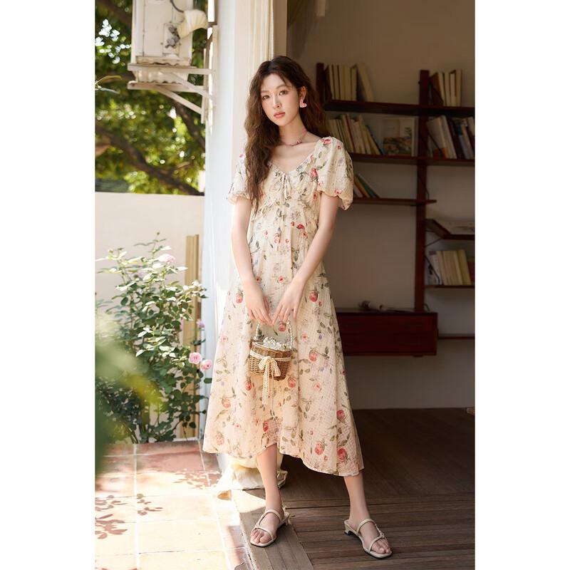 MiXiu French Sweet Floral V-neck Dress