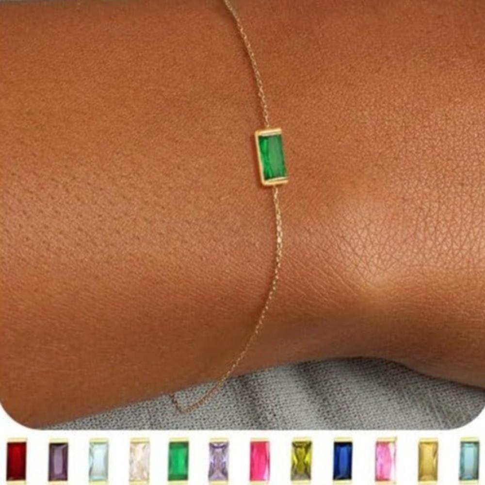 Quadratischer Zirkon Goldplattiertes Armband Stapelbares Minimalistisches Armband Trendiges Geburtsstein-Armband Täglich