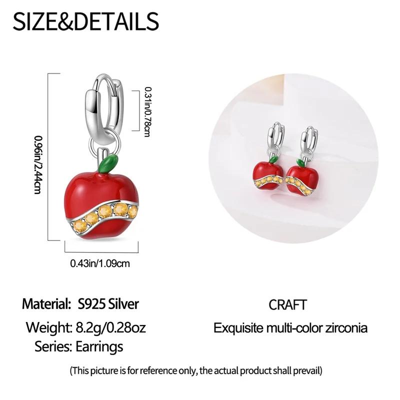 

Оригинальные серьги из стерлингового серебра 925 пробы с красным яблоком для женщин 2025, серьги-пусеты с цирконом, сверкающие серьги-кольца с паве, подарок на годовщину с цирконом