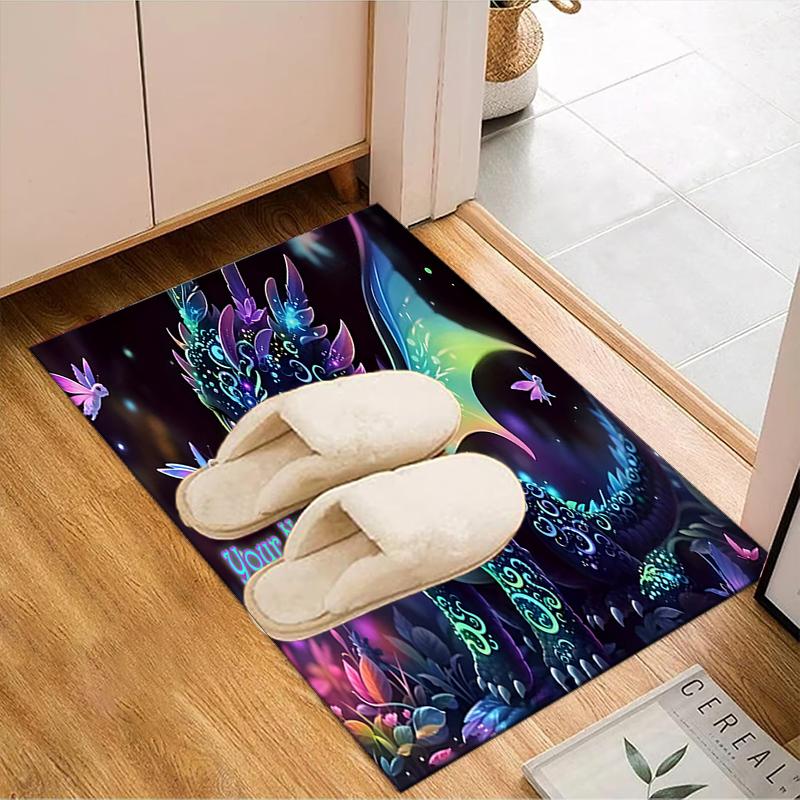 1PC Custom Name Fantasy Dragon Night Flight Theme Floor Mat Ideal for Living Room, Game Rooms, Office, Bedroom Floor Mat Design