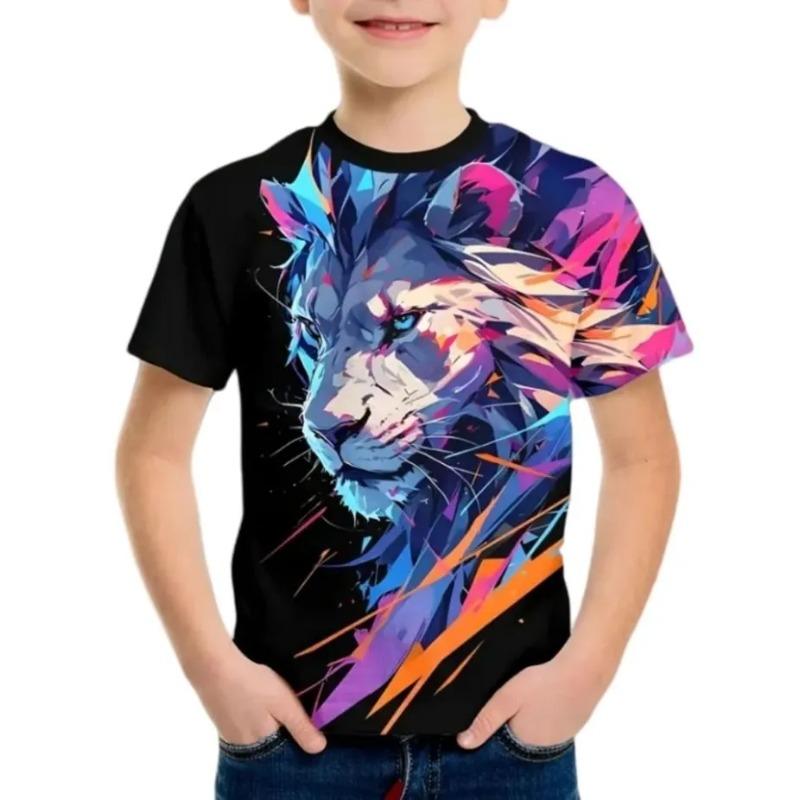 Creative Colorful Cartoon Fashion Pattern Printed Summer Round Neck Soft Comfortable Loose Children's Short Sleeve T-shirt