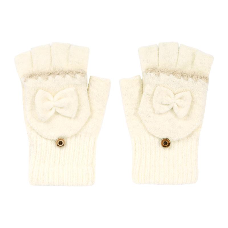Winter Thermal Gloves Women's Flip Bow Knitted Gloves Women's Adult Gloves Fleece Finger Gloves Men