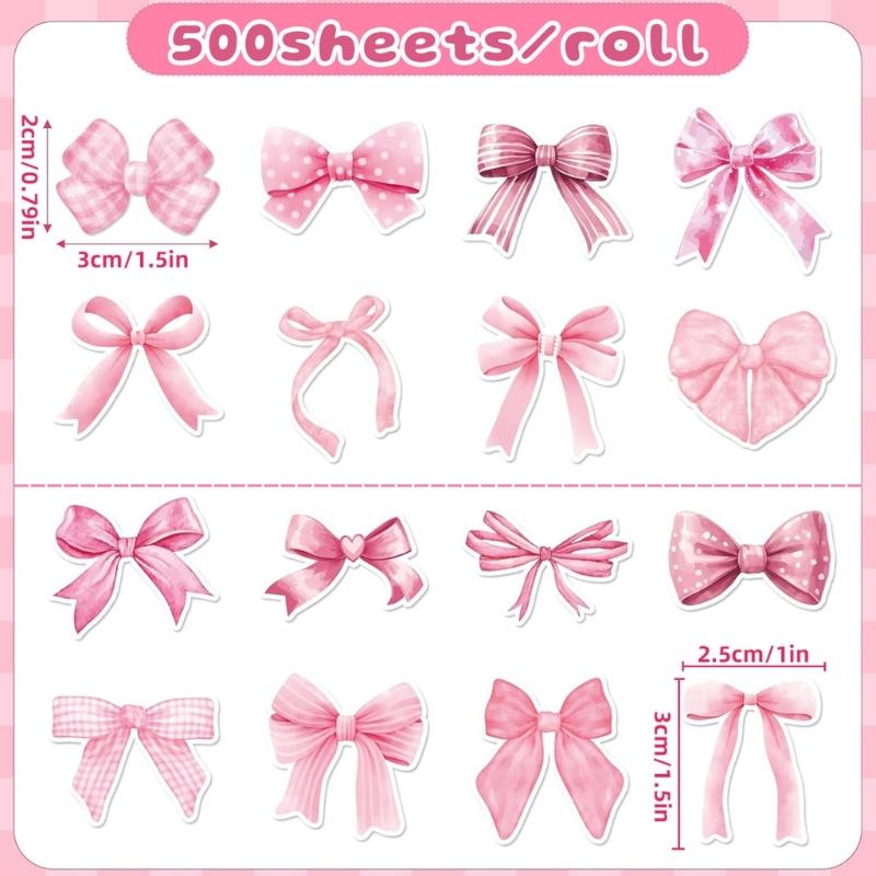 500 Stück Ästhetischer Aufkleber Dekorativer Aufkleber Rosa Schleifen Siegelaufkleber Geschenkbox Segensaufkleber für Journal Scrapbook
