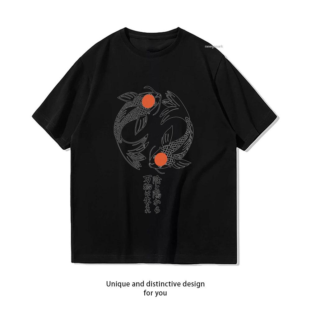 Koi Fish Yin Yang Japanese Koi Symbol Tshirt woman man Casual cotton printed t shirts Oneck Breathable Adult Shortsleev