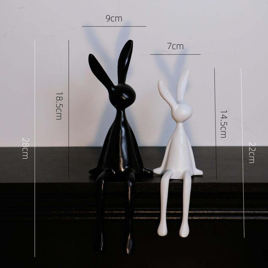 Creative Resin Black and White Cartoon Rabbit Family Desk Decorations - Set of Four