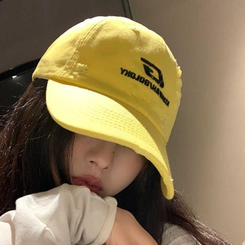 Hip Hop Embroidery Ripped Baseball Hat Female Summer Wide Brim Deepened Peaked Cap
