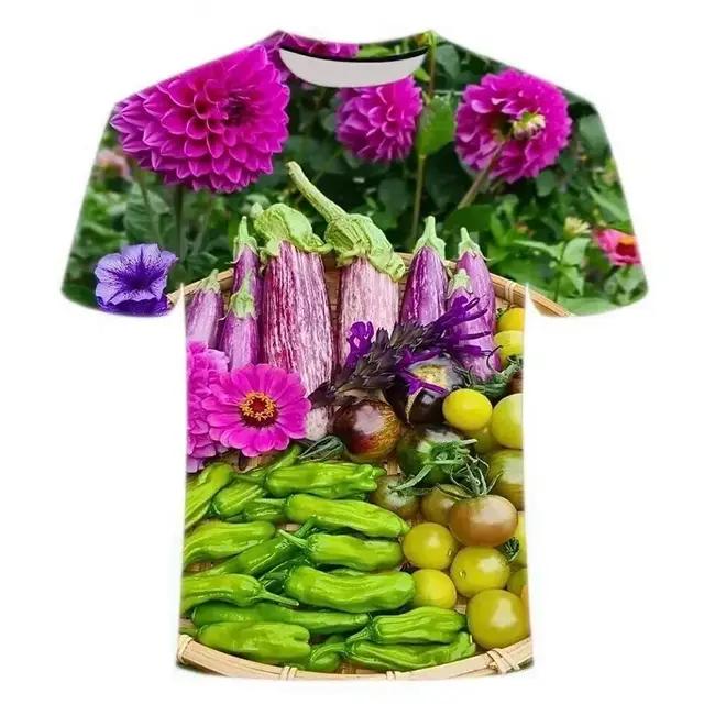 Sommarens Kreativa Fräscha Frukter Och Grönsaker Mode Herr T-shirt 3d-tryckt Kortärmad Lös O-hals Personlighets T-shirts Toppar