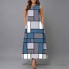 Oversized Women Sleeveless Round Neck Dress Elegant Scattered Bouquet Flowy Calf Length Gown