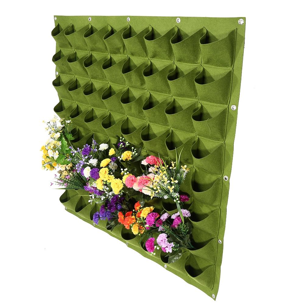 64 Pockets Vertical Outdoor Garden Felt Plants Flower Growing Bag Wall Hanging Planter (Green)