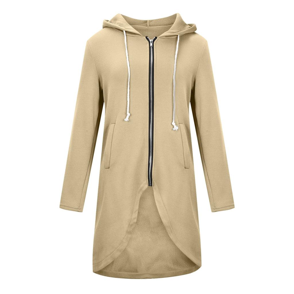 Women's Fall And Winter Casual Sweatshirt Medium Long Solid Color Hooded Sweatshirt