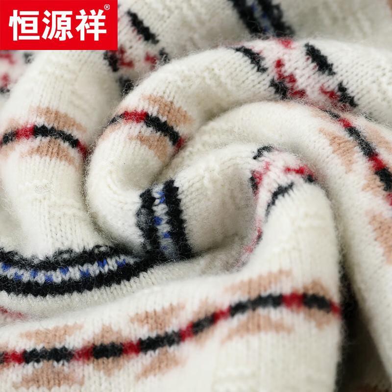 Hengyuanxiang Men's 100% Wool Thickened Crew Neck Sweater
