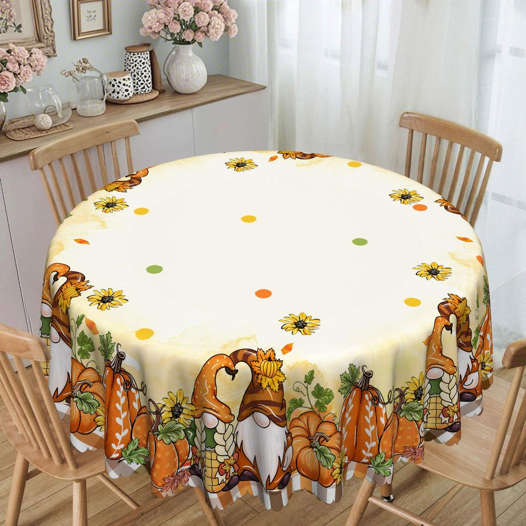 Autumn-Themed Cartoon Tablecloth, Pumpkin Elf And Sunflower Pattern, Warm Table Cloth With Tableware