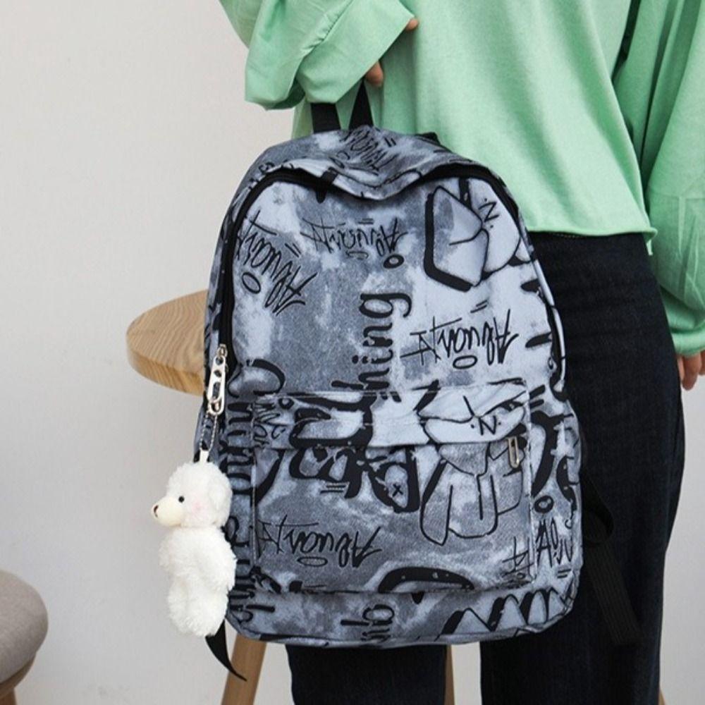 

Casual Graffiti Students Schoolbag Large Capacity School Bags for Girl for Teenage blue no pendant