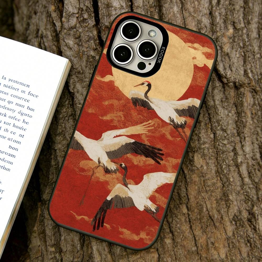 Crane Phone Case For iPhone 17,16,15,14,13,12,11 Plus,Pro Max,XS,Colorful Silver Black Cover