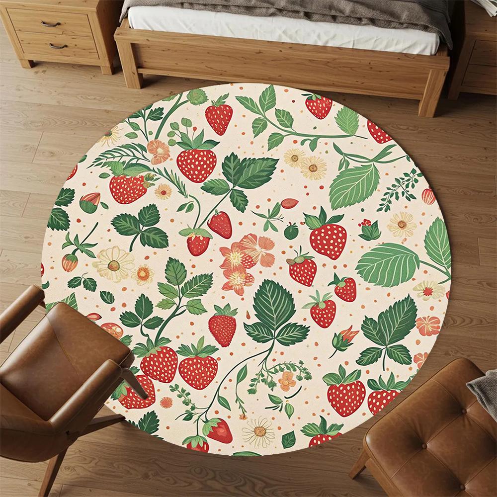 1pc strawberry floral Round Chair mat Area Rug - Non-Slip, Floor Mat for Office, Bedroom, and Indoor Decor c1118170