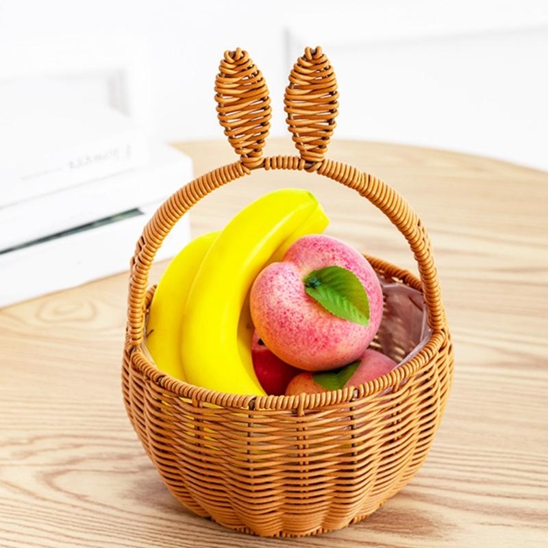 Durable Handmade Basket In Neutral Tone With Fun Rabbits Ear Detail Perfect For Fashion Home Decorations