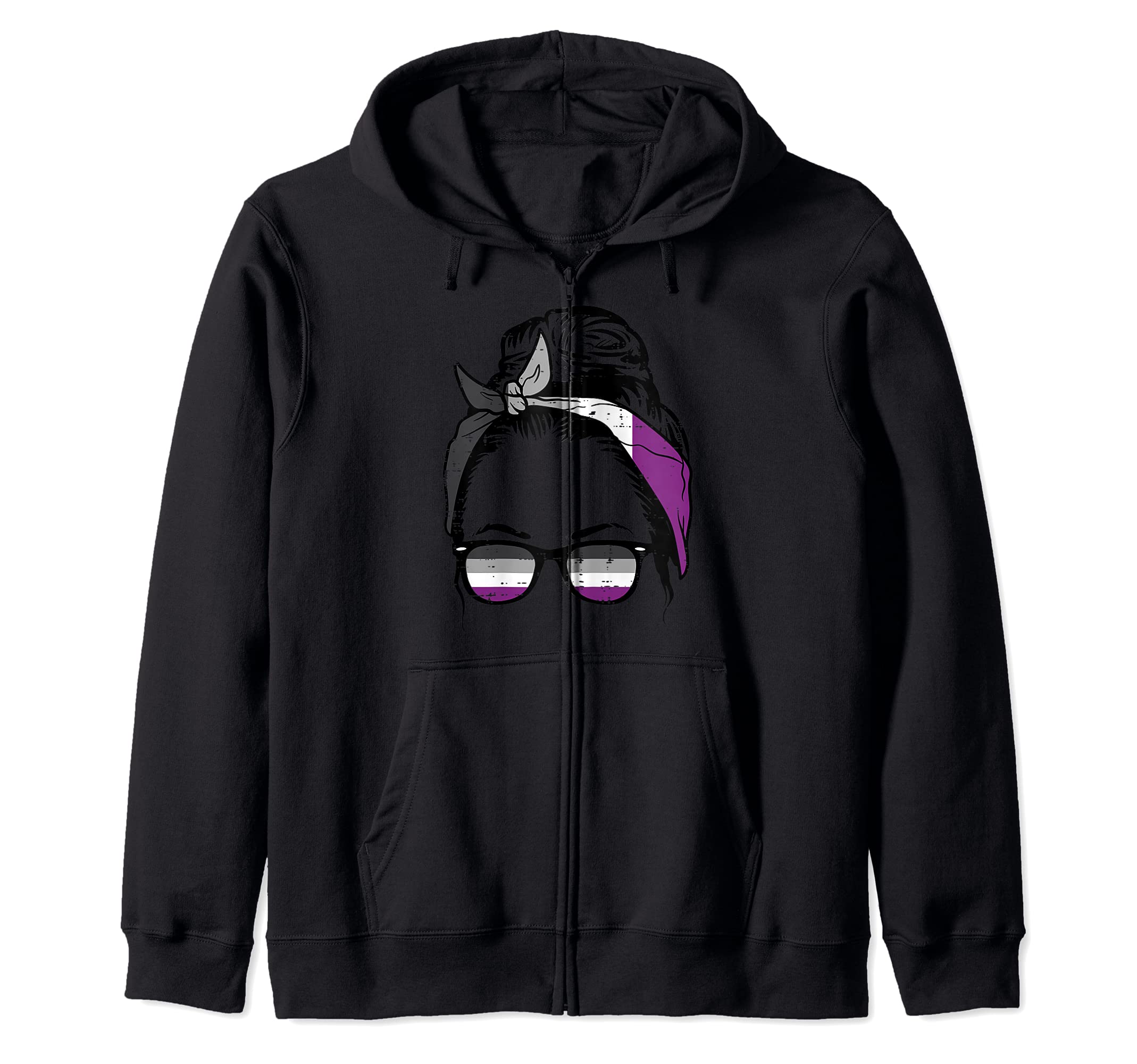

Ace Mama Messy Hair Bun LGBTQ Asexual Pride Women Zip Hoodie чорний