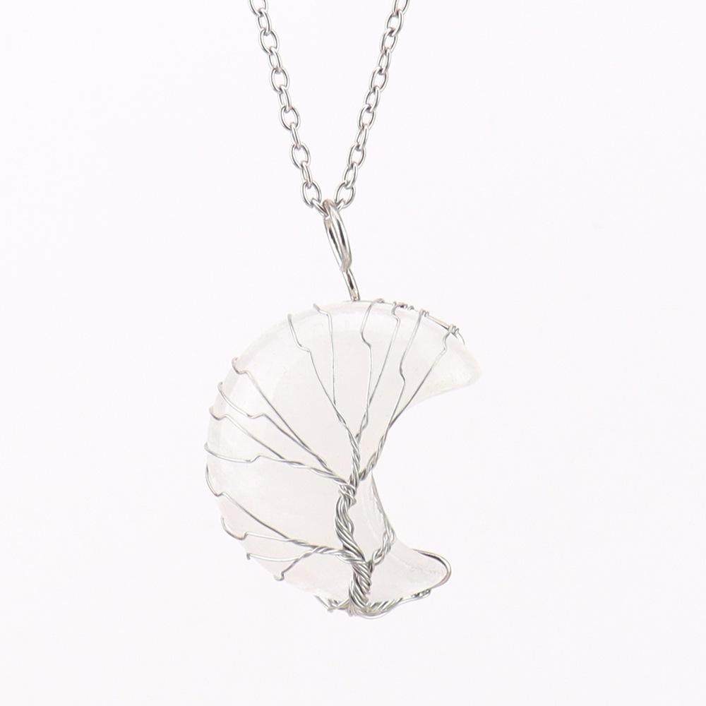 Natural Amethyst Moon Tree Of Life Pendant Necklace Handmade Crystal Fortune Tree Jewelry N512