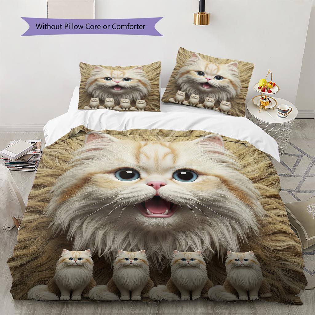 Persian Cat Pattern Bedding Quilt Set Quilt Cover Pillowcase Home Decoration Gift (1 * duvet cover + 2 * pillowcase, without core)