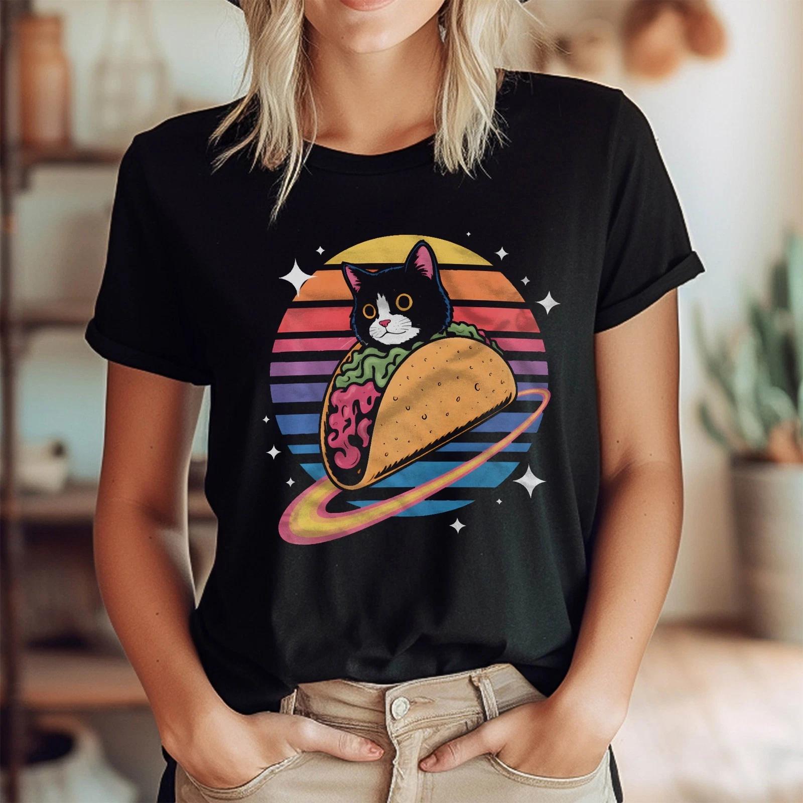 Astronaut Cat Space Galaxy Stars Taco Cat In Space T-Shirt 2XL