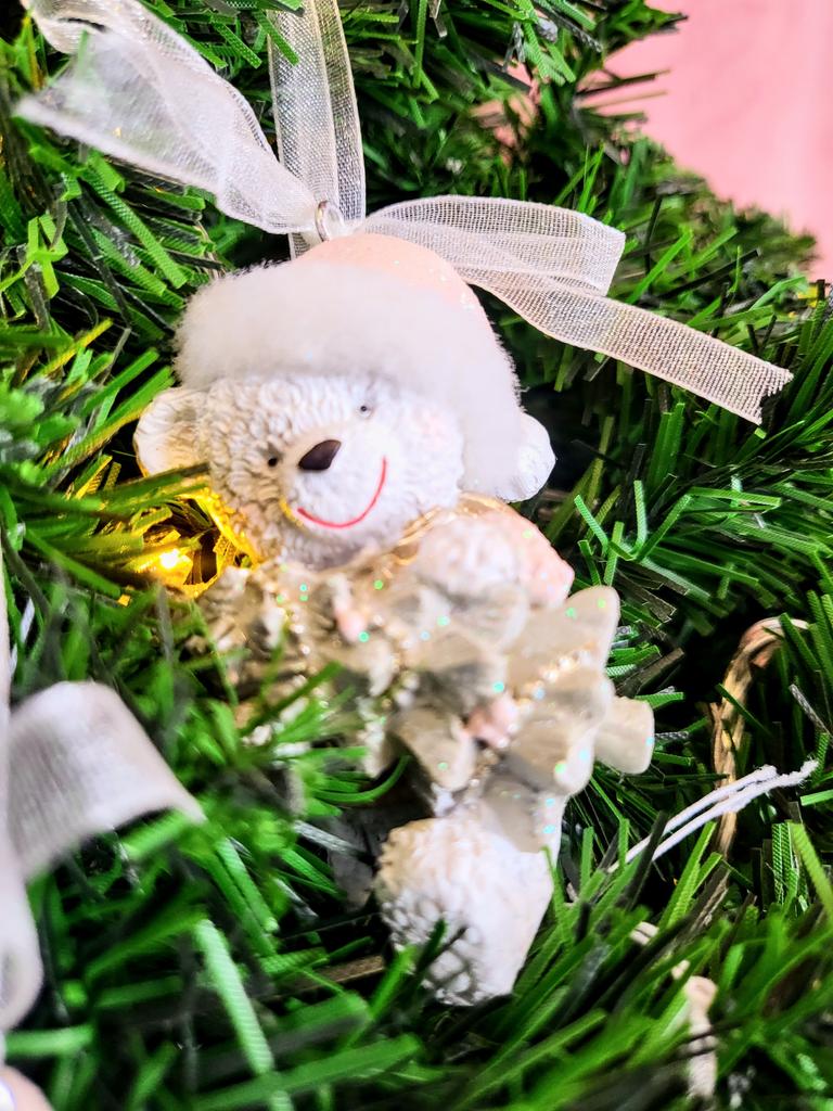 Christmas Pendant Teddy Bear with Christmas Tree Pink