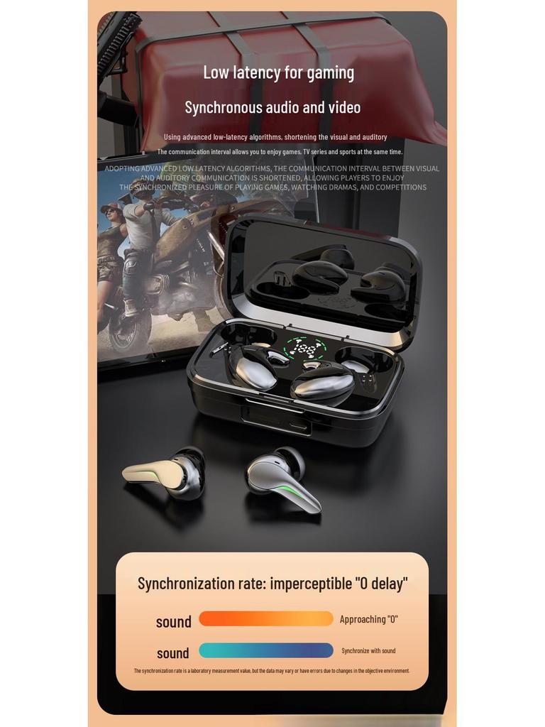 New TWS Wireless Bluetooth Earphones: Long Battery, Gaming E-sports, Noise Cancelling In-ear Sleep Mode.