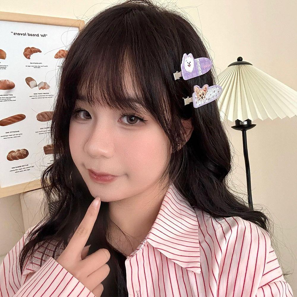 Adorable Pet Dog Hair Clip Set Sweet No-Crease Bang Clip Cartoon Puppy Hair Clips  for Women Girls