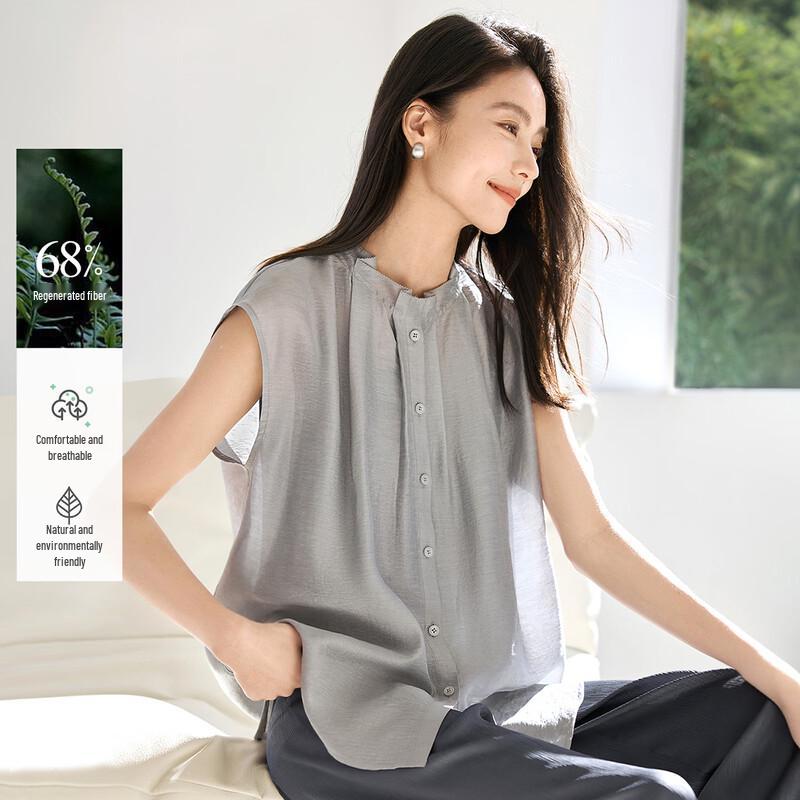 IHIMI Women s Linen Lace-Collar Sleeveless Shirt M