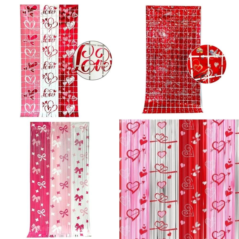 Bowknot Valentine's Day Party Backdrop Love Heart Streamers Hanging Curtains  Birthday Party