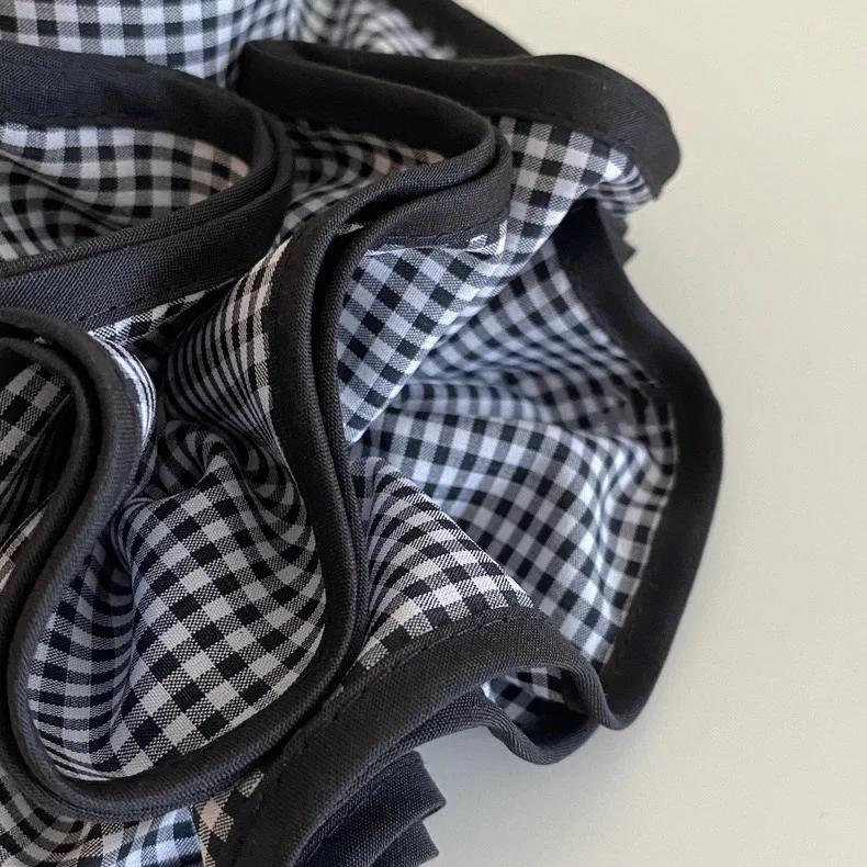 Multi-layer Plaid Pleated Scrunchies for Women Black and White Grid Large Intestine Hair Ties Hair Accessory Party Gift