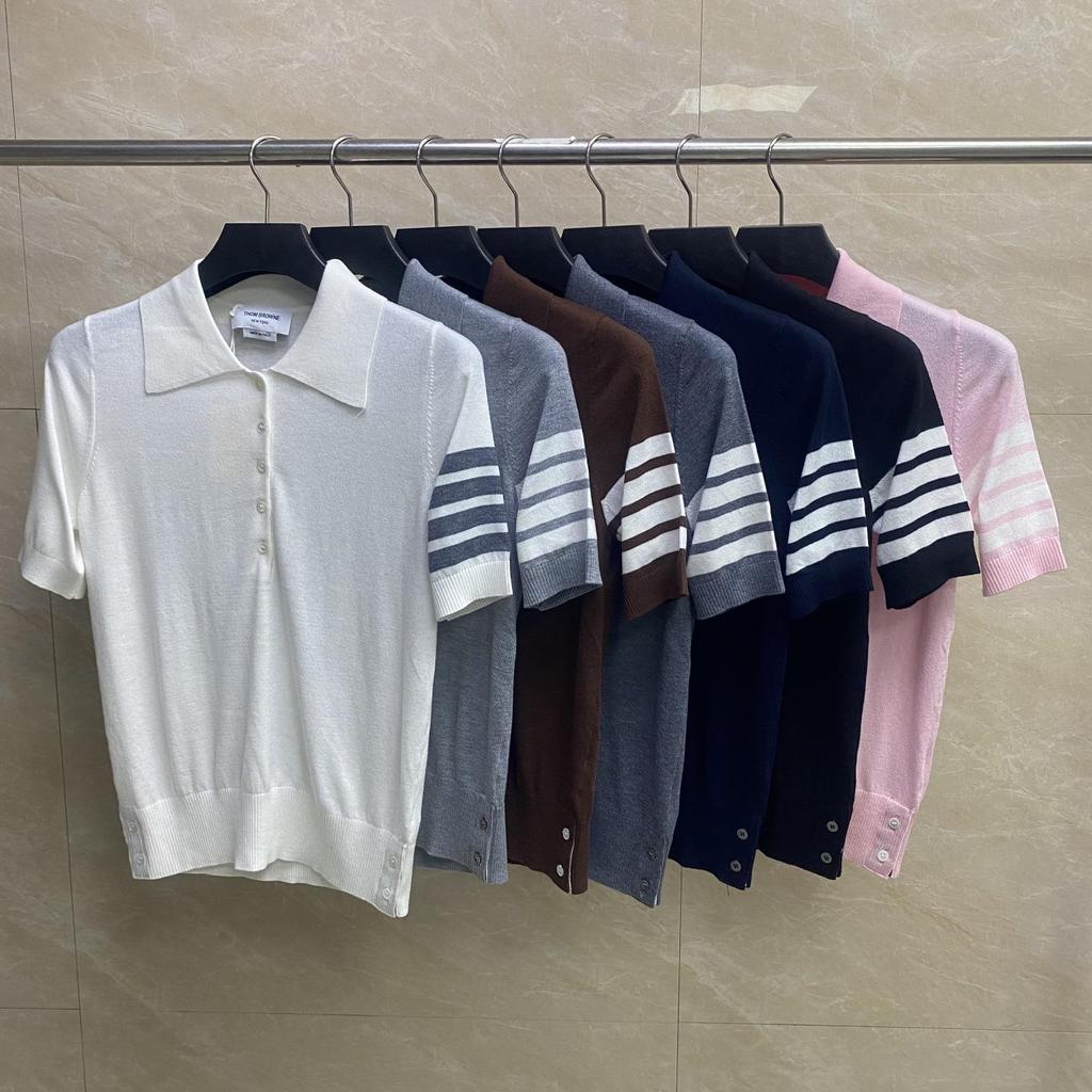 Summer Classic Four-Bar Lapel Short-Sleeve Ladies' Slimming Casual Polo