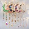 Colorful Crystal Suncatcher, Hanging Sun Catcher for Windows, Moon Shape Healing Crystal Decor for Home, Crystals Prism Rainbow Maker, Gift for