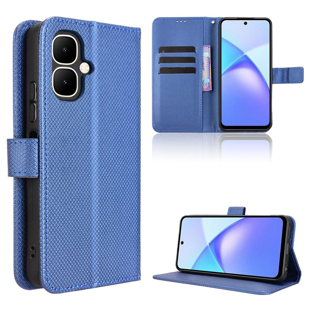 For TECNO Pop 10/Infinix Smart 10 Leather Wallet Case with Strap Diamond Texture Phone Cover