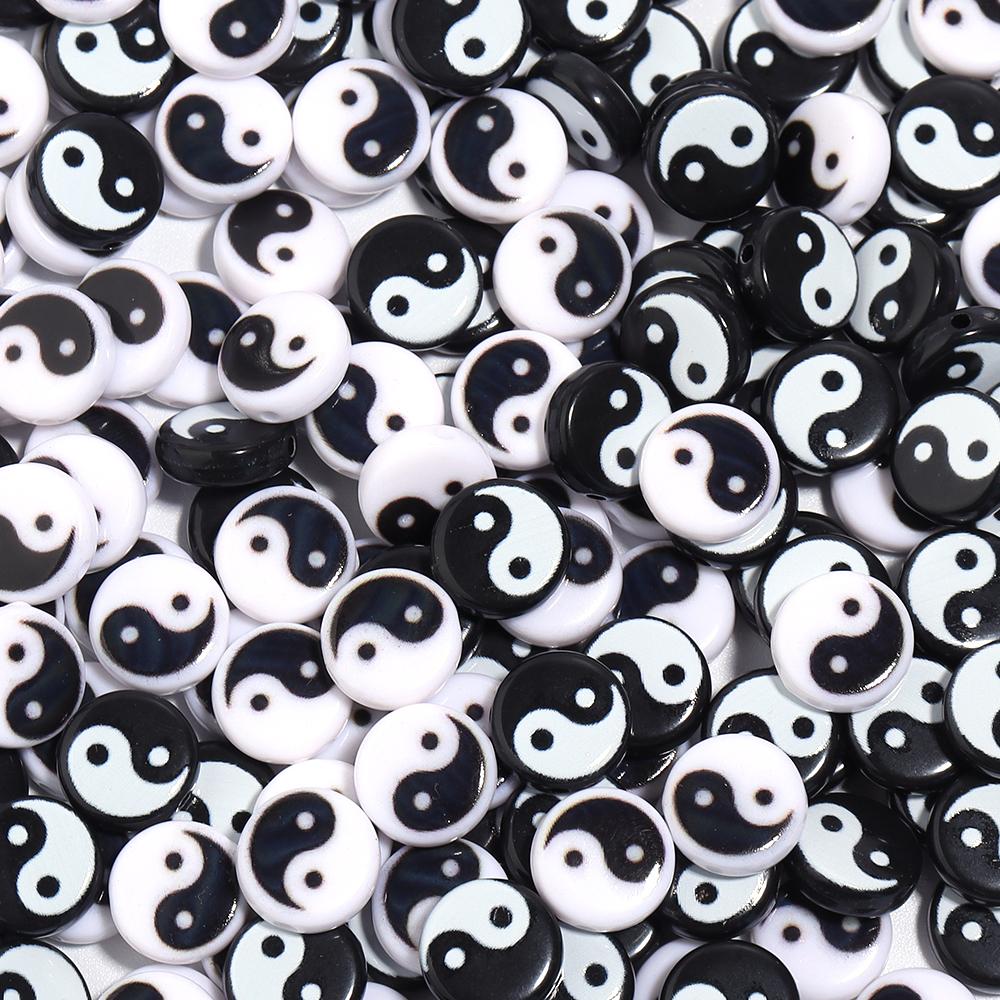 50-100pcs7 11mm Yin Yang Acrylic Beads for Jewelry Making Tai Chi Loose Spacer Beads DIY Bracelet Ncklace Accessories Wholesal