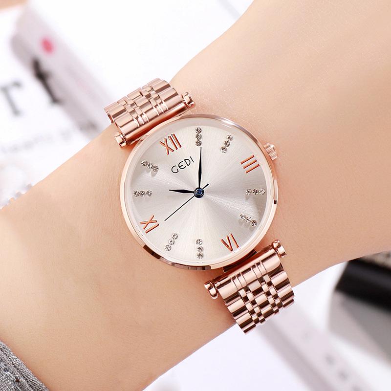 GEDI Women's Rhinestone Steel Band Watch - Fashionable, Trendy, Waterproof, Stylish Ladies' Timepiece