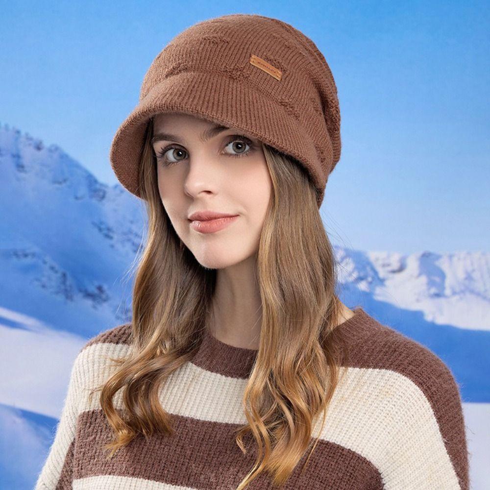 Casual Style Fleece Lined Bonnet Warm Thickened Winter Beanies Short Brim Beanie  Christmas Gifts