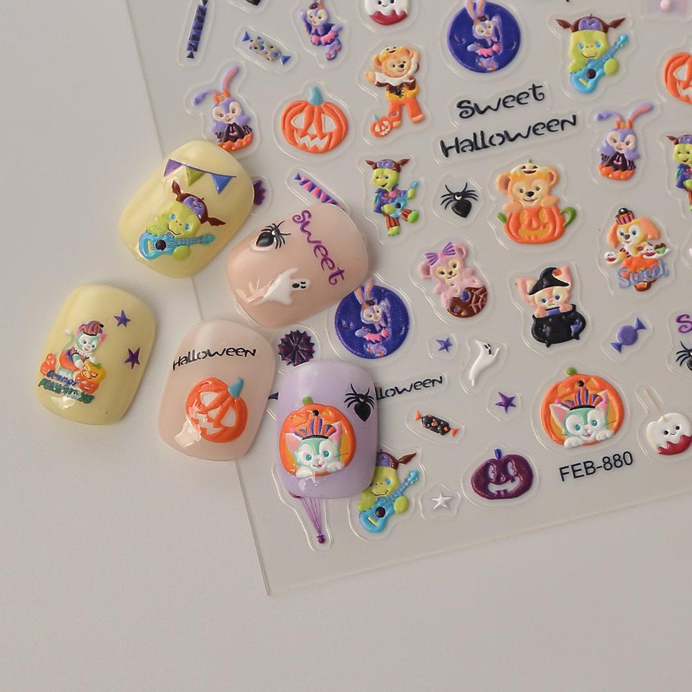 Embossed Halloween Nail Stickers: Cute Spider, Bat & Pumpkin Designs