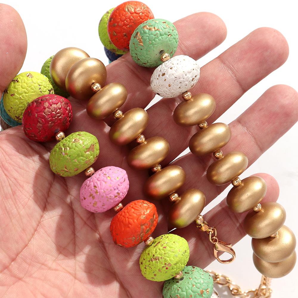 Boho Resin Irregular Geometric Beads Choker Necklace for Women New Trendy Colorful Acrylic Necklaces Beach Party Jewelry Gift