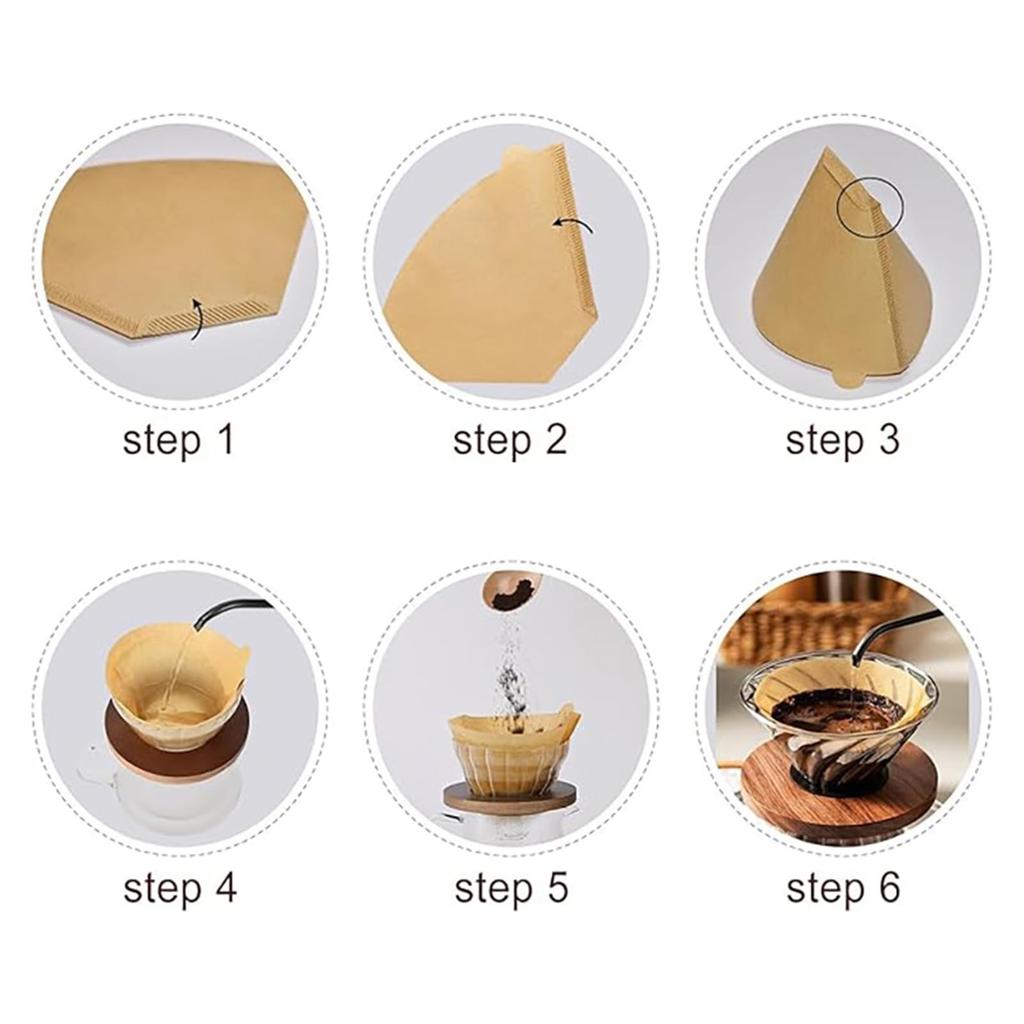 Coffee Filter Paper, Trapezoid, 1-2 Cup Capacity, 150 Sheets Per Pack (Pack of 3, 50 Sheets Per Pack), Disposable, Brown, for Coffee Drippers