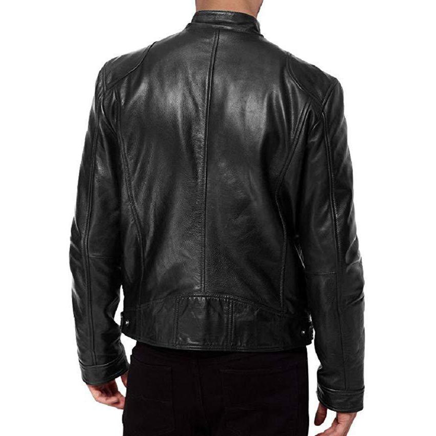 Slim Men's Leather Jacket Fashion Men's Motorcycle Jacket Stand Collar Zip Slim Jacket