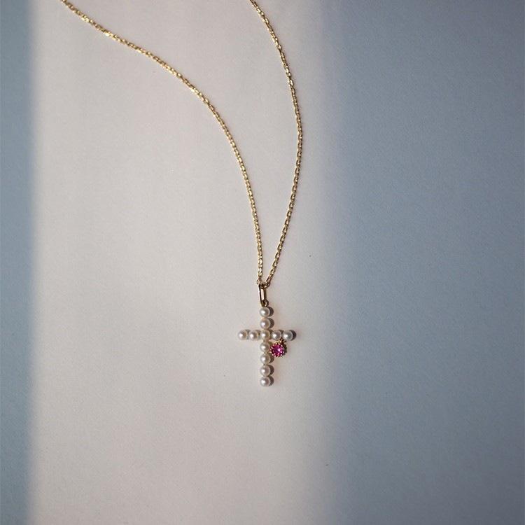 Girl s Prayer: 18K Gold Plated S925 Sterling Silver Cross Pendant with Shell Pearl & Zircon 18K Gold
