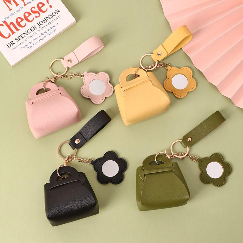 Trendy With Mirror Mini Bag Keychain PU Leather Luxury Earphone Key Bag Creative Handbag Pendant Bag Accessories