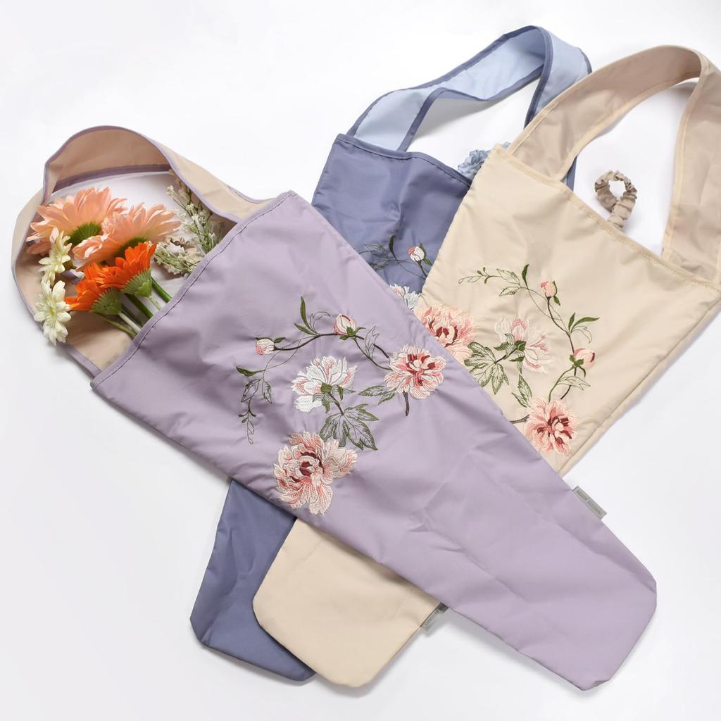 Chinoiserie Modern Flower Bag for Women, Waterproof, Water-Repellent, Twin Protect, 3-Way, Umbrella Holder, Flower Arrangement Bag, Peony Embroidery,